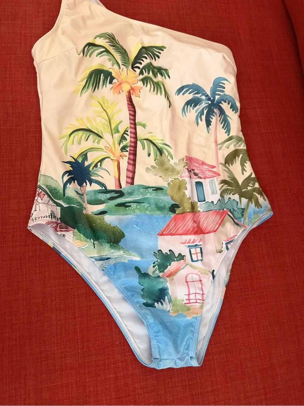 Tropical One-Shoulder Swimsuit -Yellow & Blue